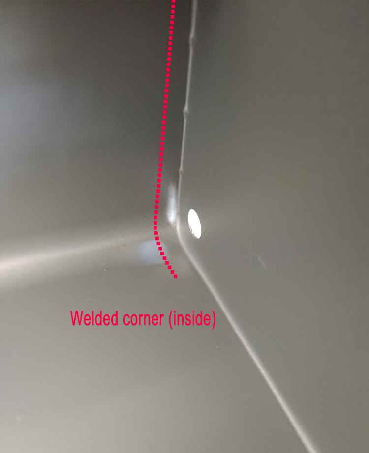sheet metal drawer inside corner
