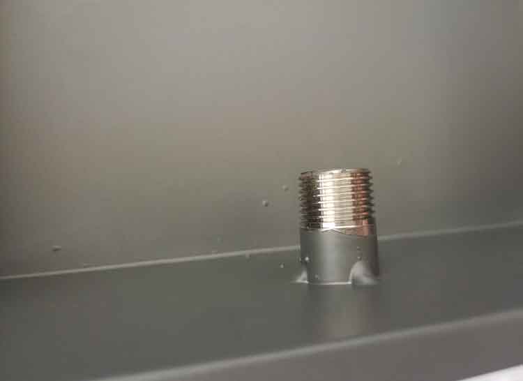 threaded bushing inside the custom sheet metal drawer