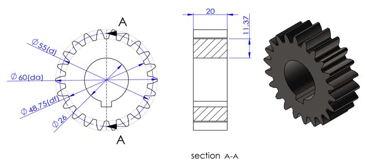 Custom nylon gear with thick walls